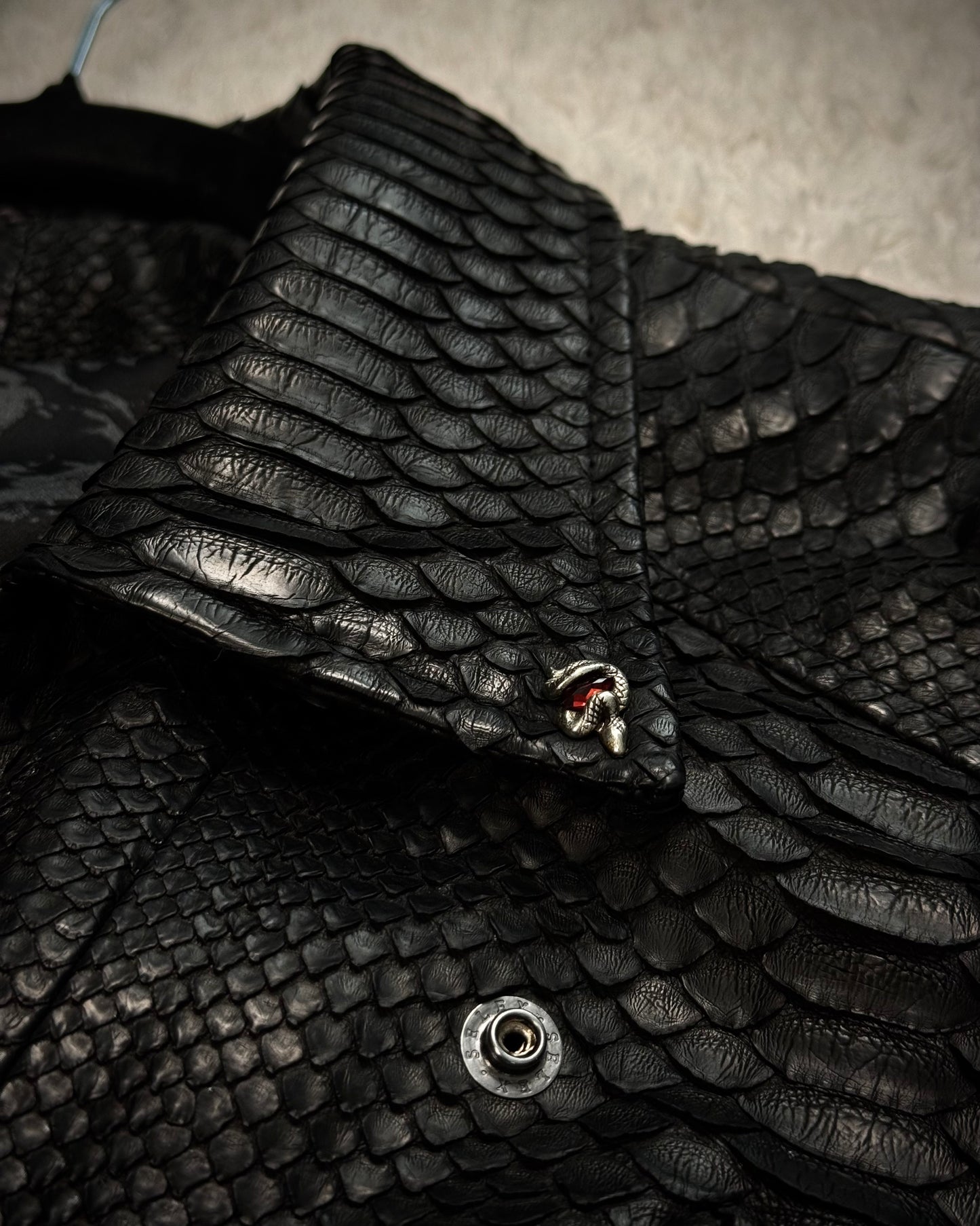 14th Addiction “10 Pythons” Pierced Leather Rider Jacket