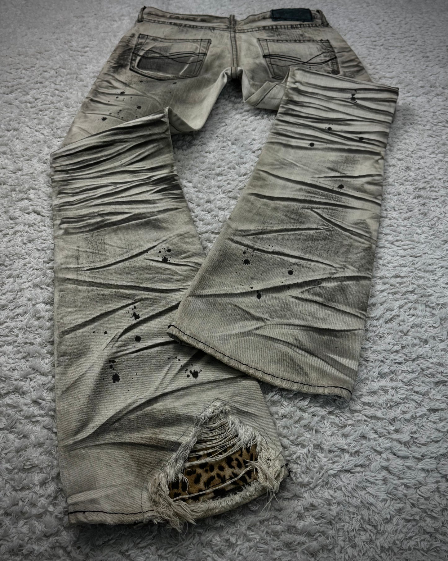 CavariA Leopard Repaired Clawmarks Bootcut Denim