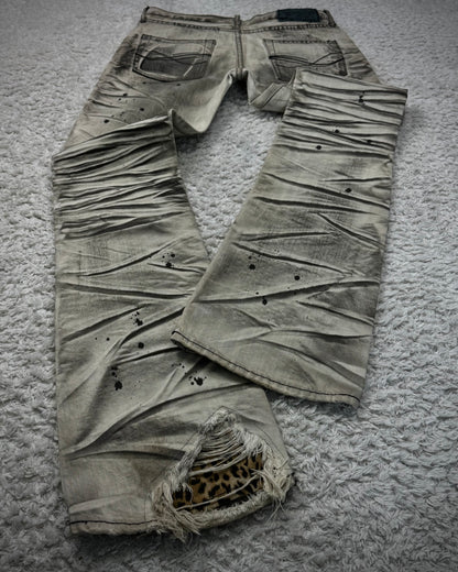 CavariA Leopard Repaired Clawmarks Bootcut Denim