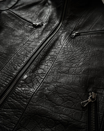 Tornado Mart Crocodile Textured Leather Fur Jacket
