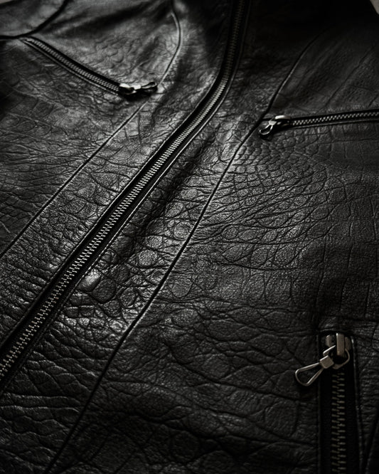 Tornado Mart Crocodile Textured Leather Fur Jacket