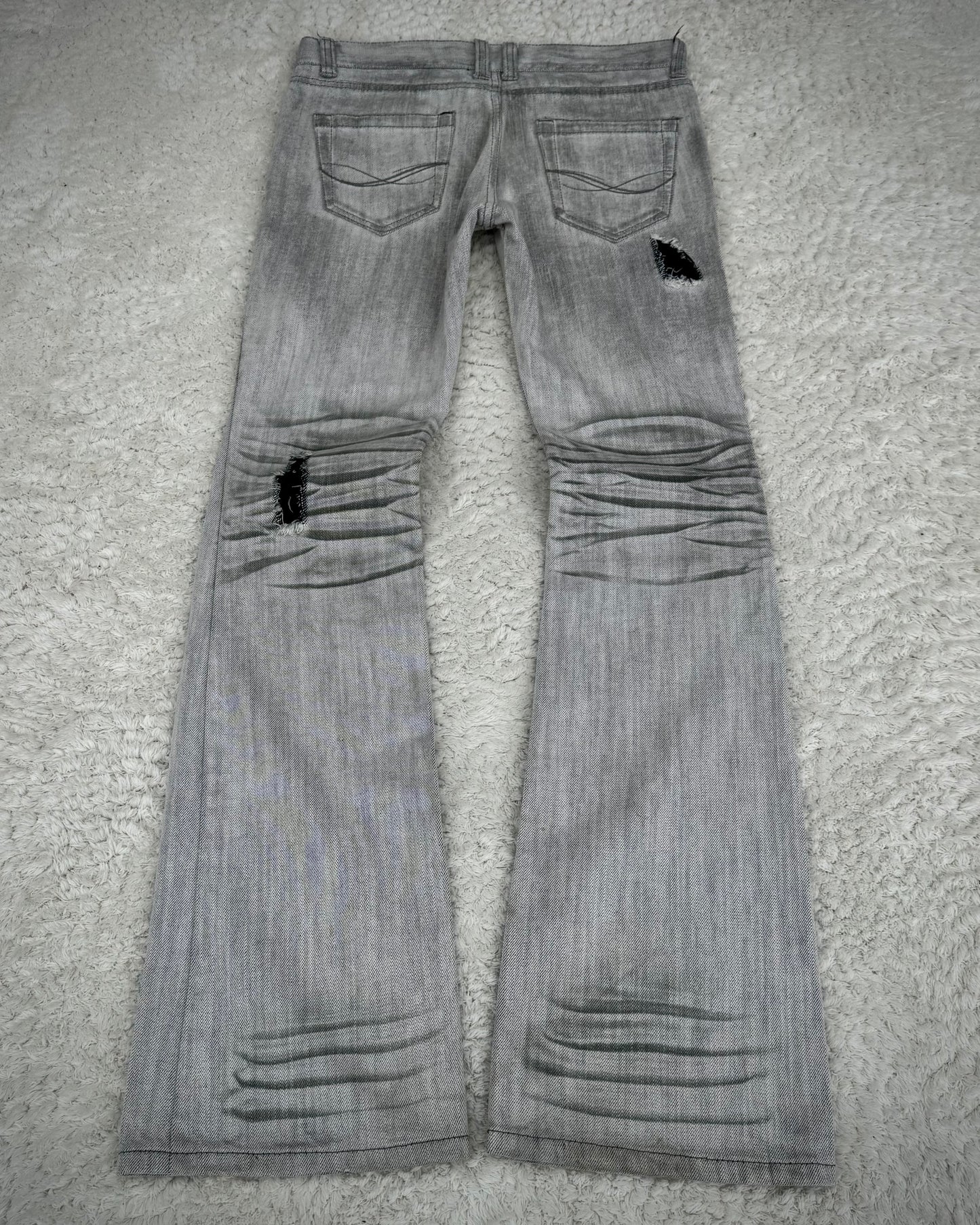 CavariA Ash Claw Marks Washed Distressed Flared Jeans