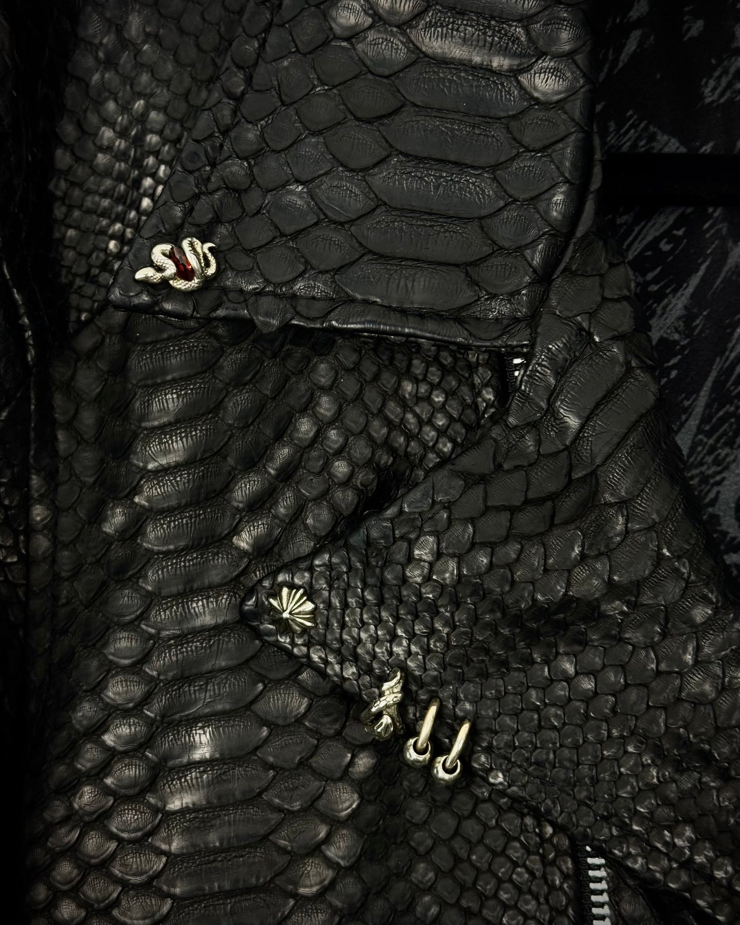 14th Addiction “10 Pythons” Pierced Leather Rider Jacket