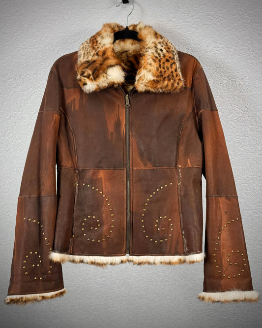 Wildcat Fur Extended Studded Leather Jacket