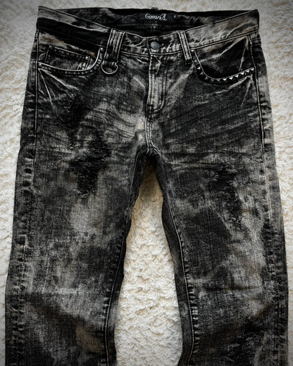 CavariA Ash Clawmarks Washed Studded Flared Jeans