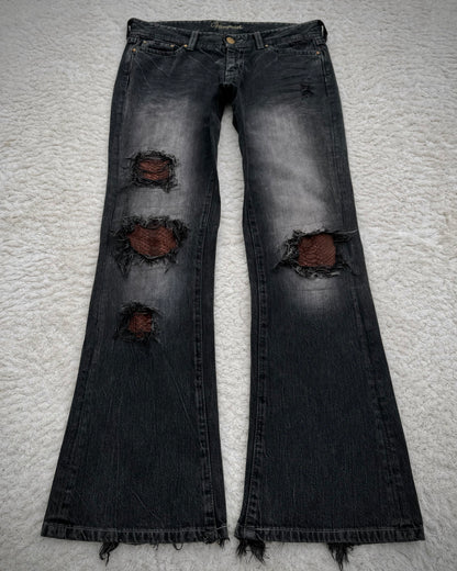 Vanquish Bordeaux Python Repaired Distressing Flared Jeans