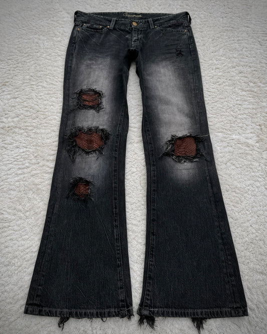 Vanquish Bordeaux Python Repaired Distressing Flared Jeans
