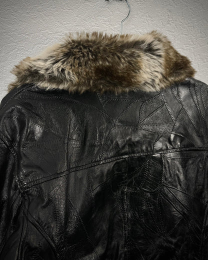 Ville D’Espoir Fur Collar Leather Patchwork Jacket