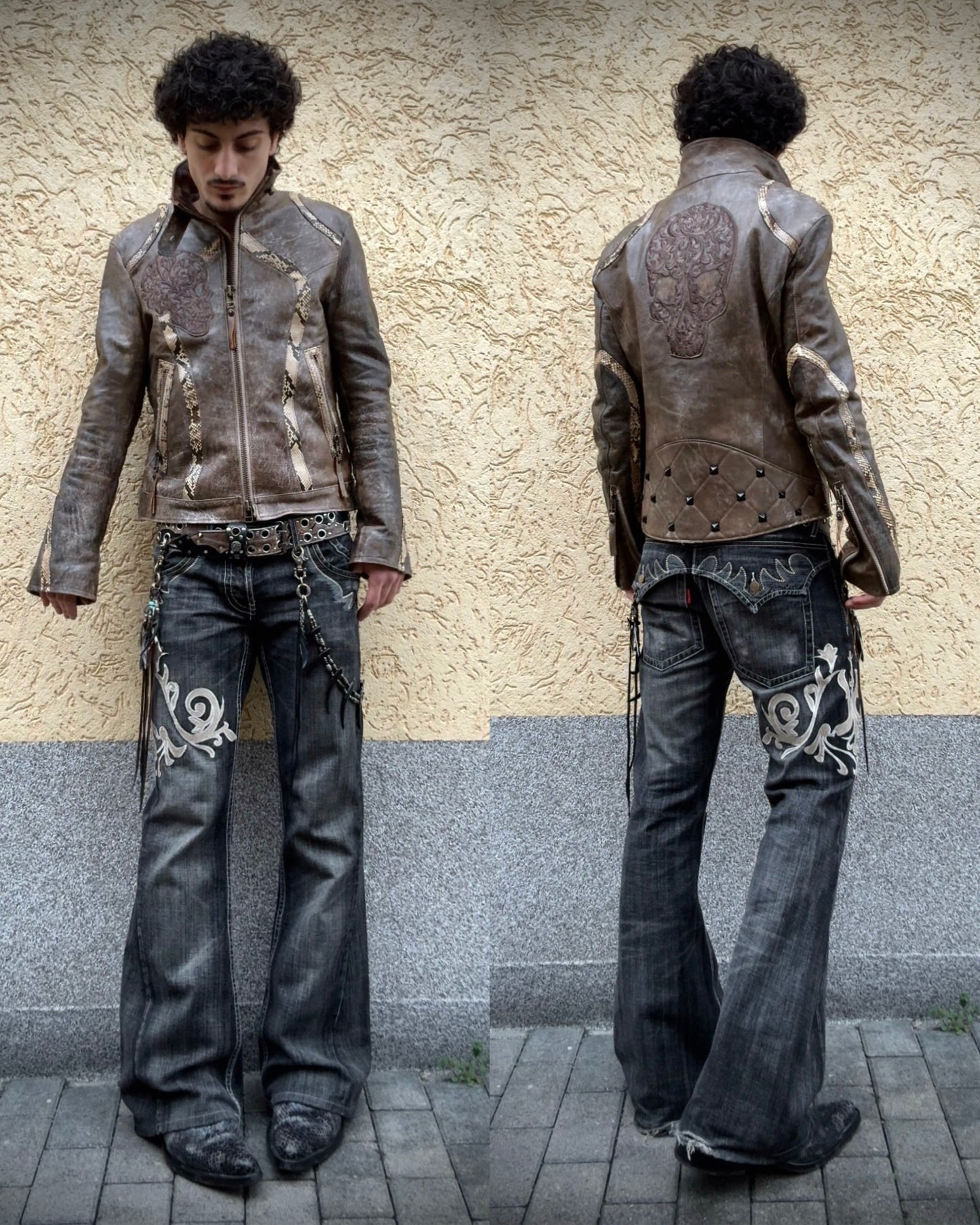 Tornado Mart Tribal Embroidery Spiral Flared Jeans