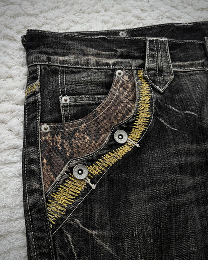 Semantic Design Python Detailed Sword Knee Flared Jeans