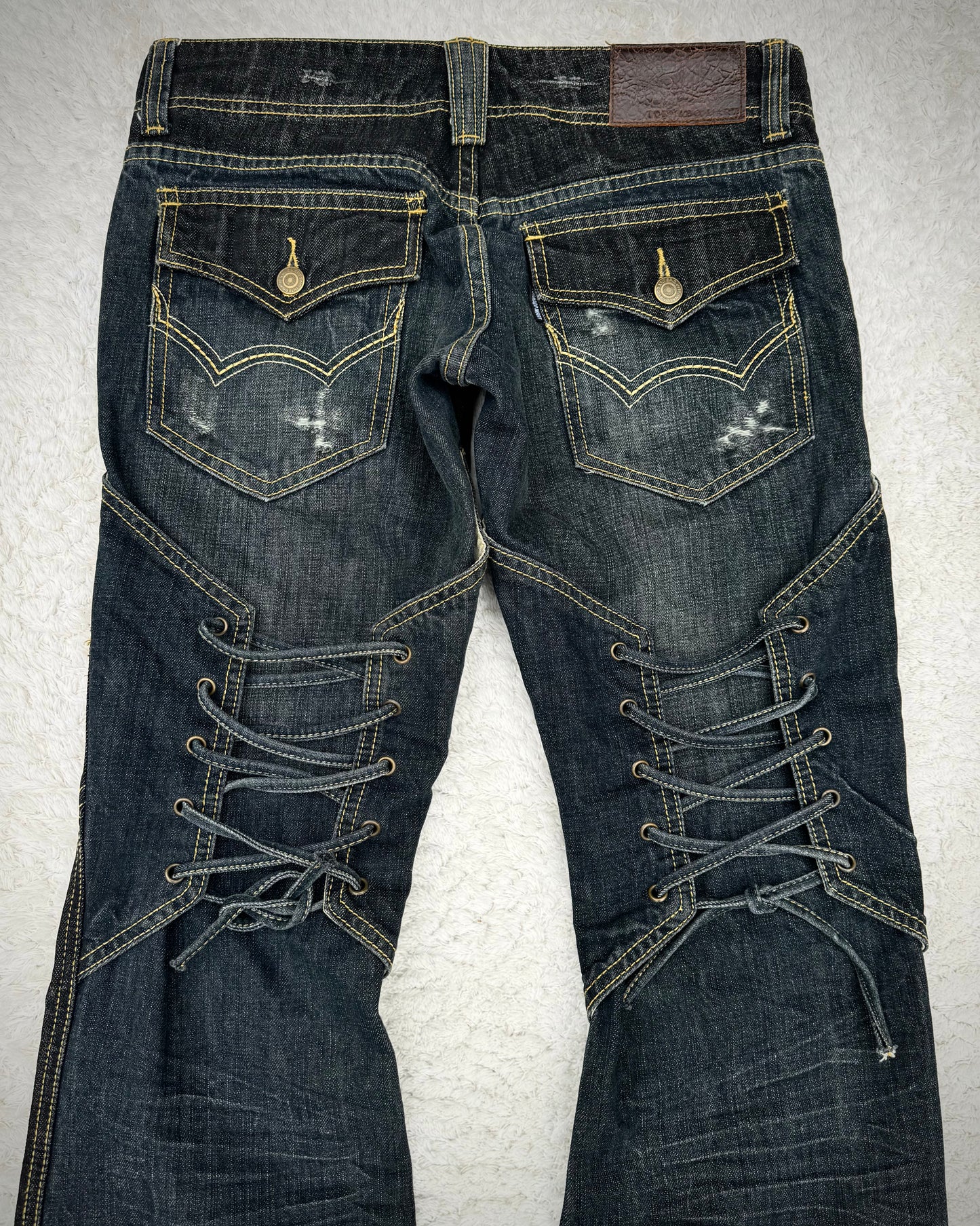 Tornado Mart Knee Lace Up Flared Jeans