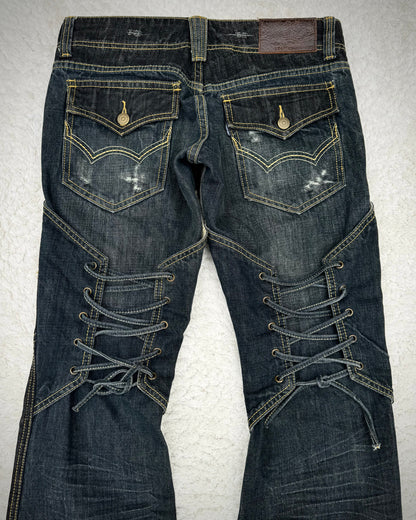 Tornado Mart Knee Lace Up Flared Jeans