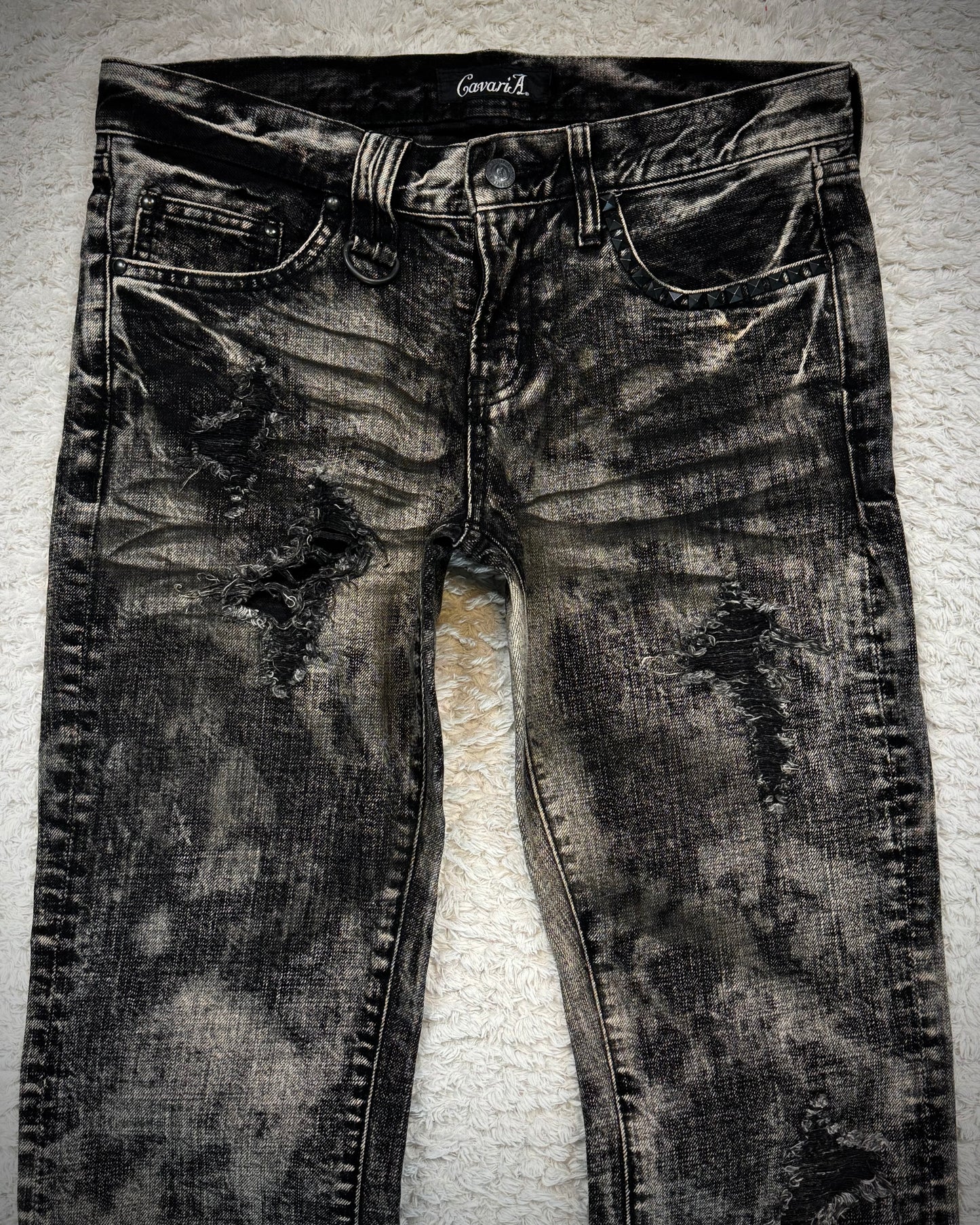 CavariA Ash Clawmarks Washed Flared Jeans