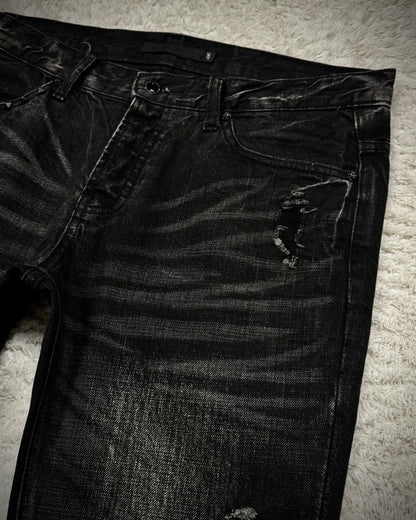 Fuga Skull Embossed Whisker Washed Flared Jeans