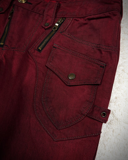 Obelisk Crimson Multi-Zip Bootcut Biker Jeans