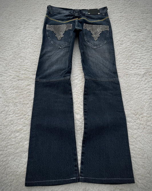 Semantic Design Python Detailed Sword Knee Bootcut Jeans