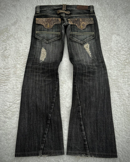 Tornado Mart Python Detailed Spiral Bootcut Jeans