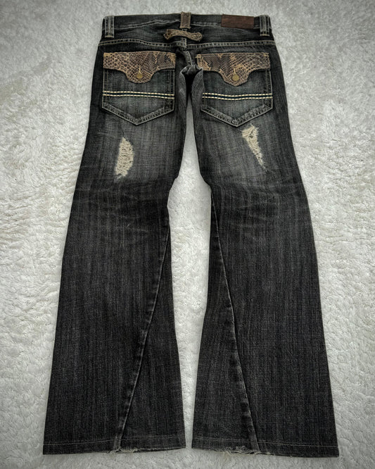 Tornado Mart Python Detailed Spiral Bootcut Jeans