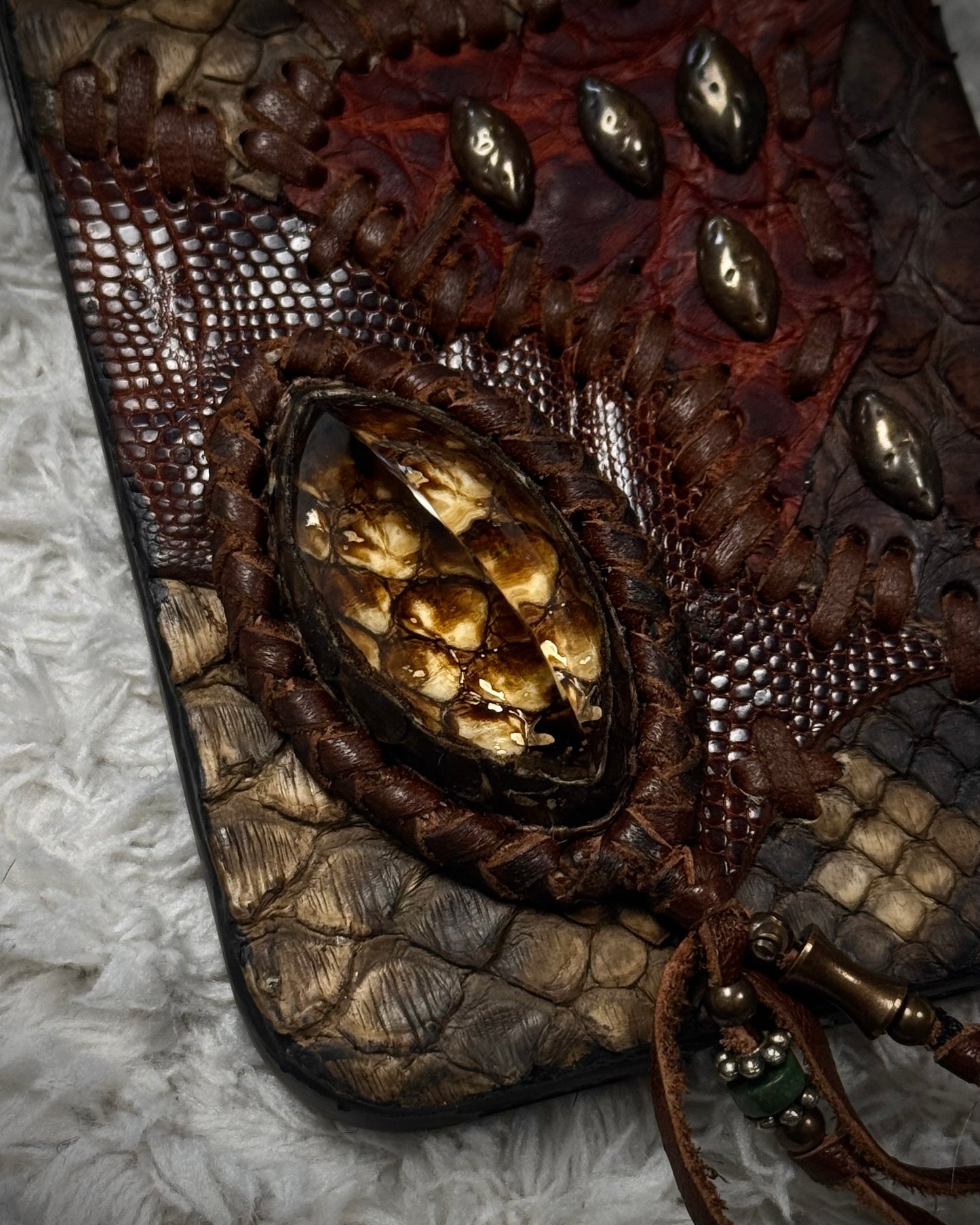 Freebird iPhone 15 Pro Scar-Stitched Studded Python Case