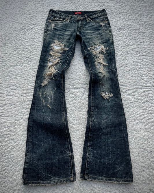 Maraxia Snakeskin Repaired Distressing Flared Denim