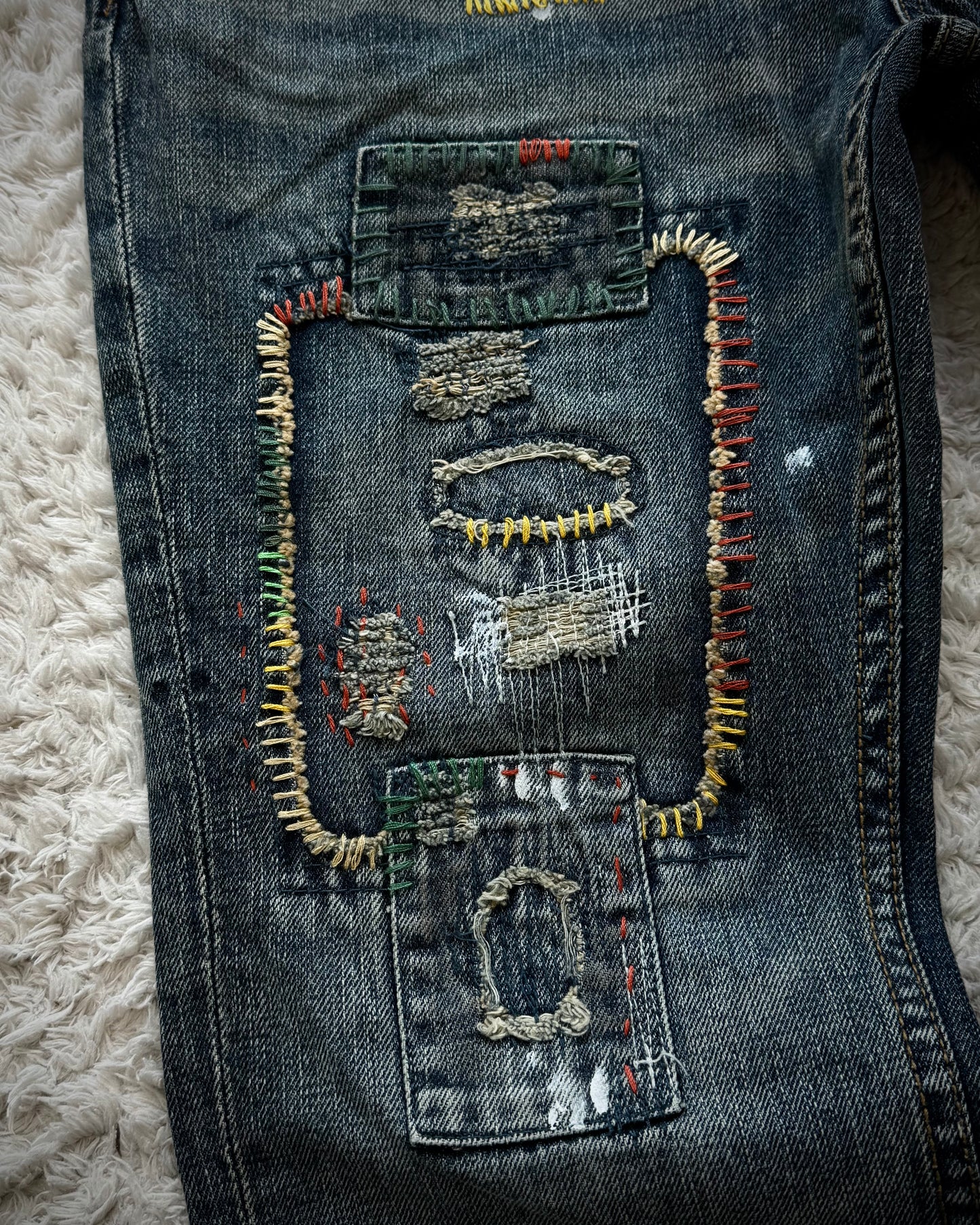 Back Number Scar Stitched Flared Jeans