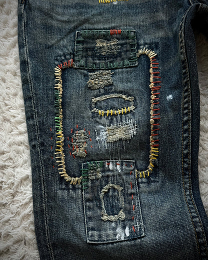Back Number Scar Stitched Flared Jeans