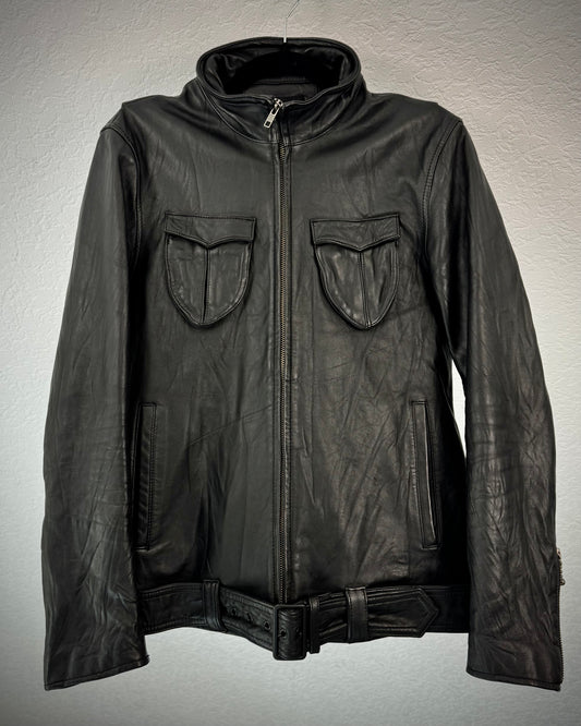 Glamb 3D Pocket Belted Leather Jacket