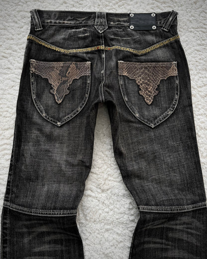 Semantic Design Python Detailed Sword Knee Flared Jeans