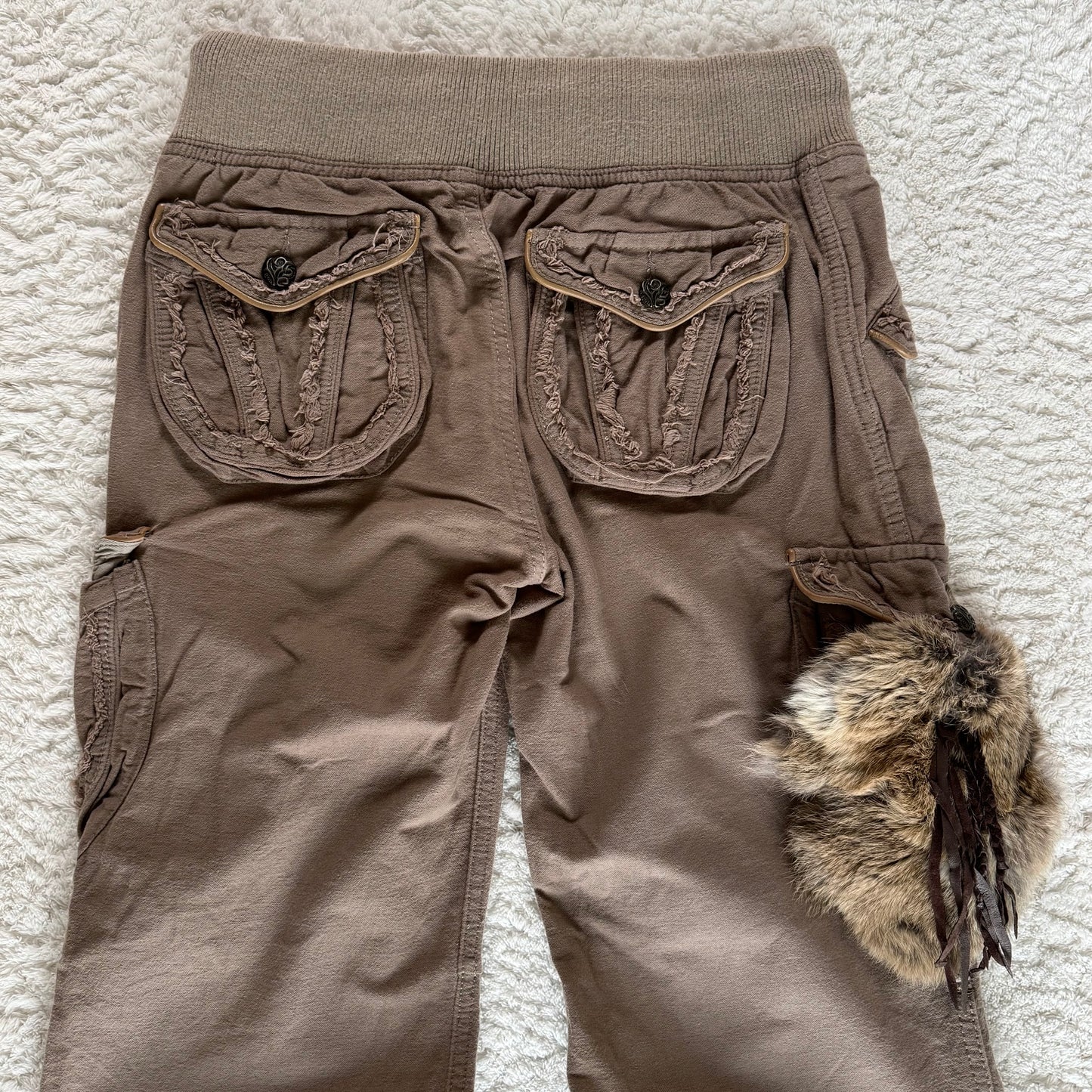 G.O.A Rustic Fur & Leather Pocket Flared Cargo Pants