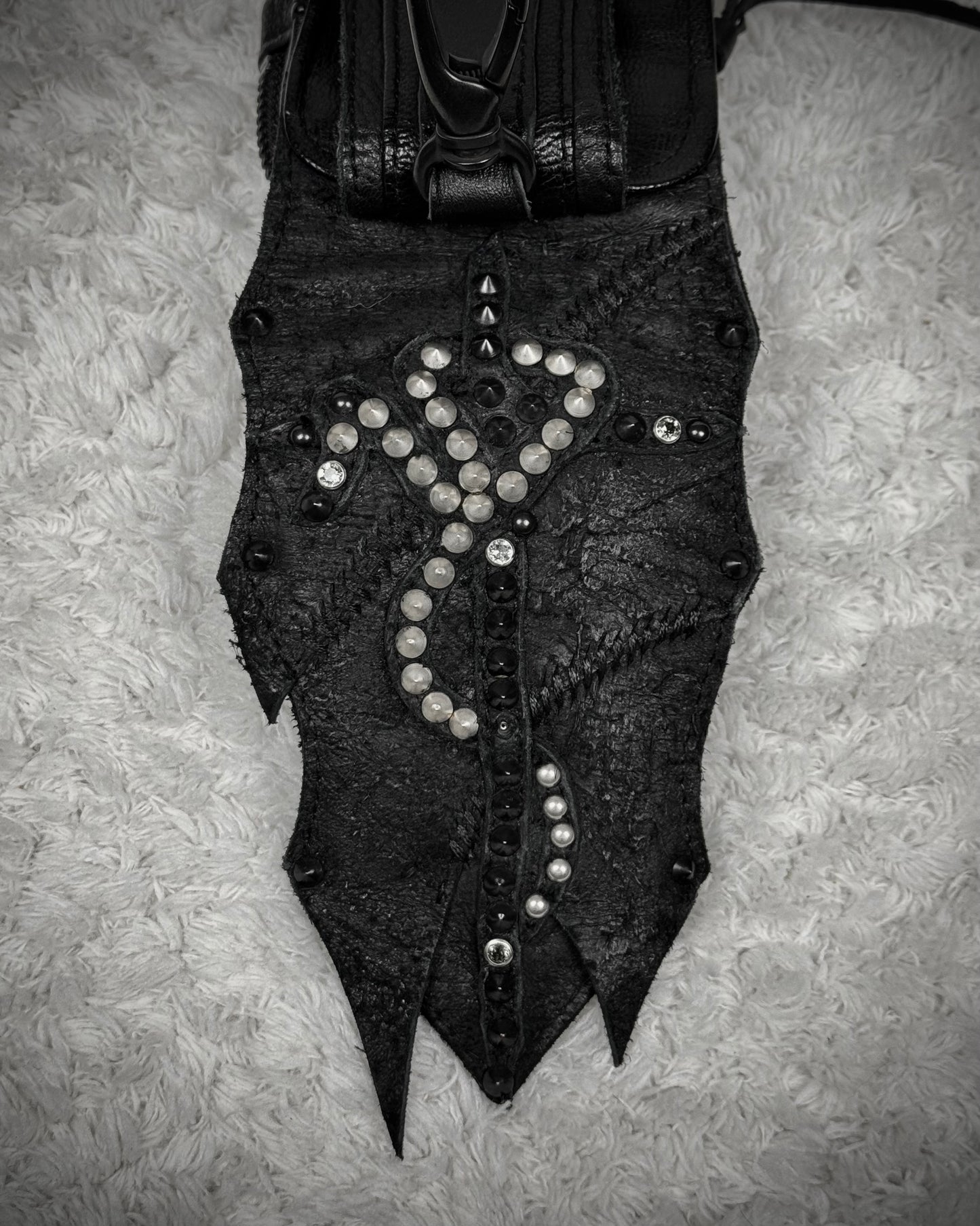 KMRii Cross Serpent Studded Scar Stitched Leather Pouch