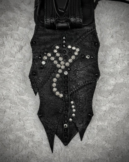 KMRii Cross Serpent Studded Scar Stitched Leather Pouch
