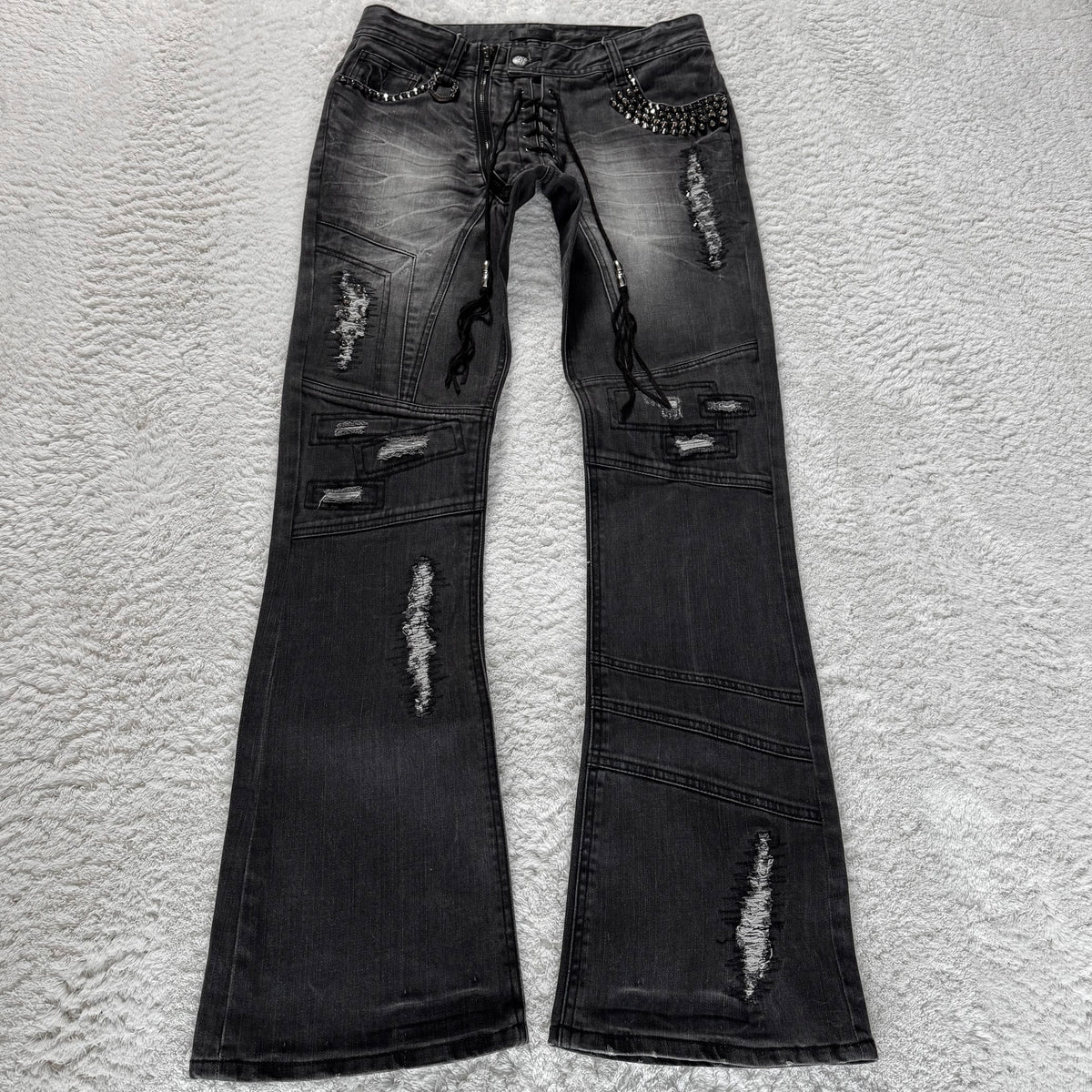 Midas Studded Lace-Up Flared Denim – Paroxa