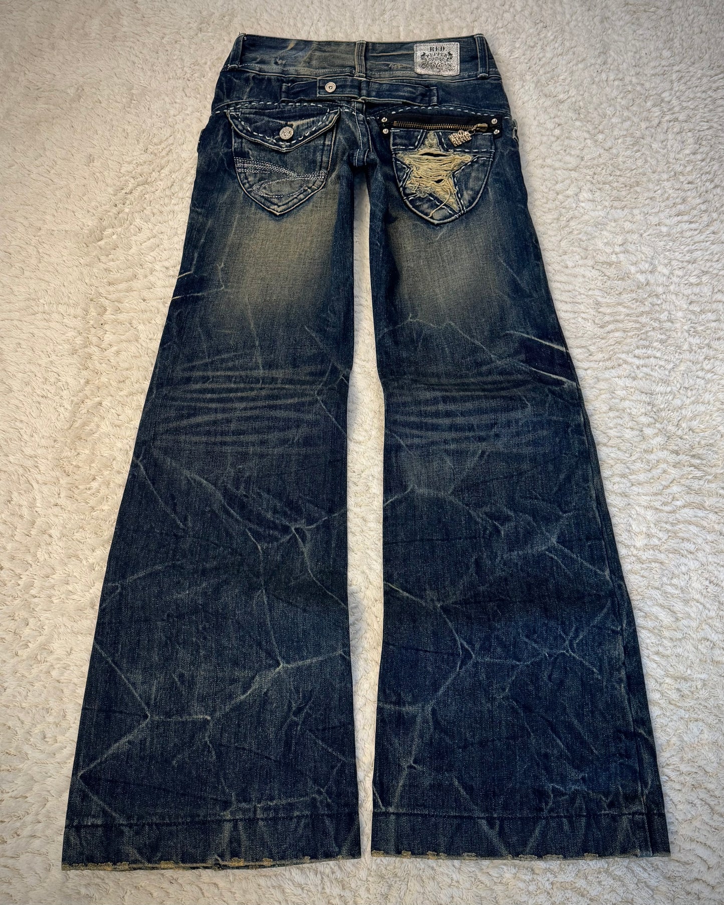 Red Pepper Mud Washed Wide Leg Flared Jeans