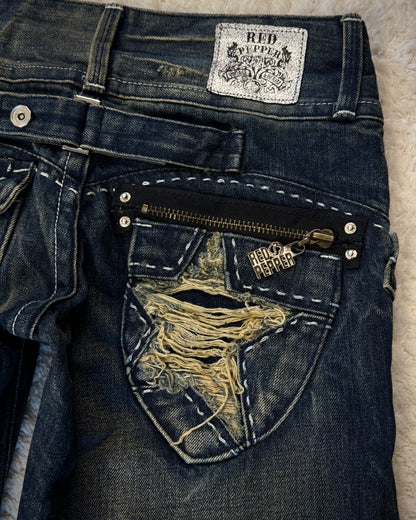 Red Pepper Mud Washed Wide Leg Flared Jeans