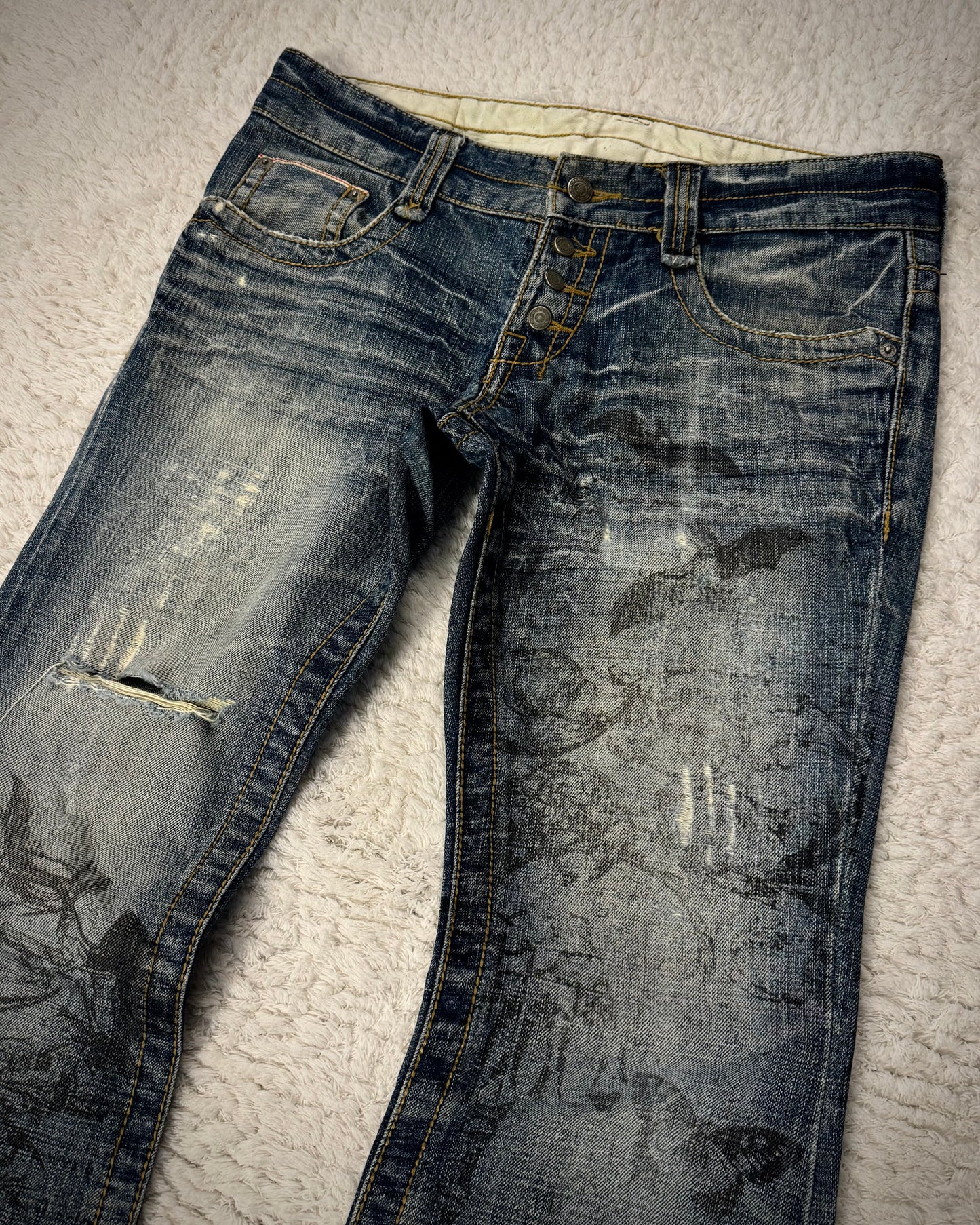 Tornado Mart Abstract Chaos Print Flared Jeans