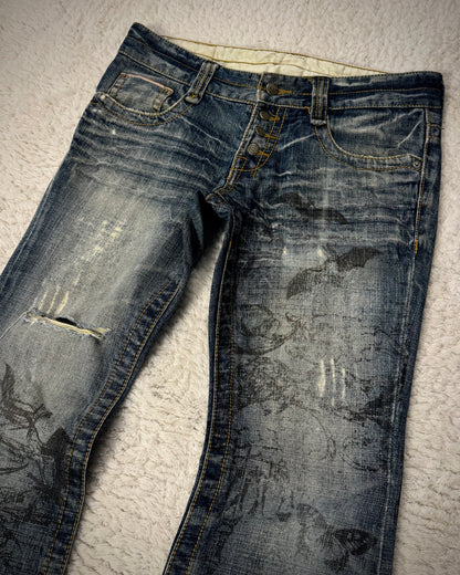 Tornado Mart Abstract Chaos Print Flared Jeans