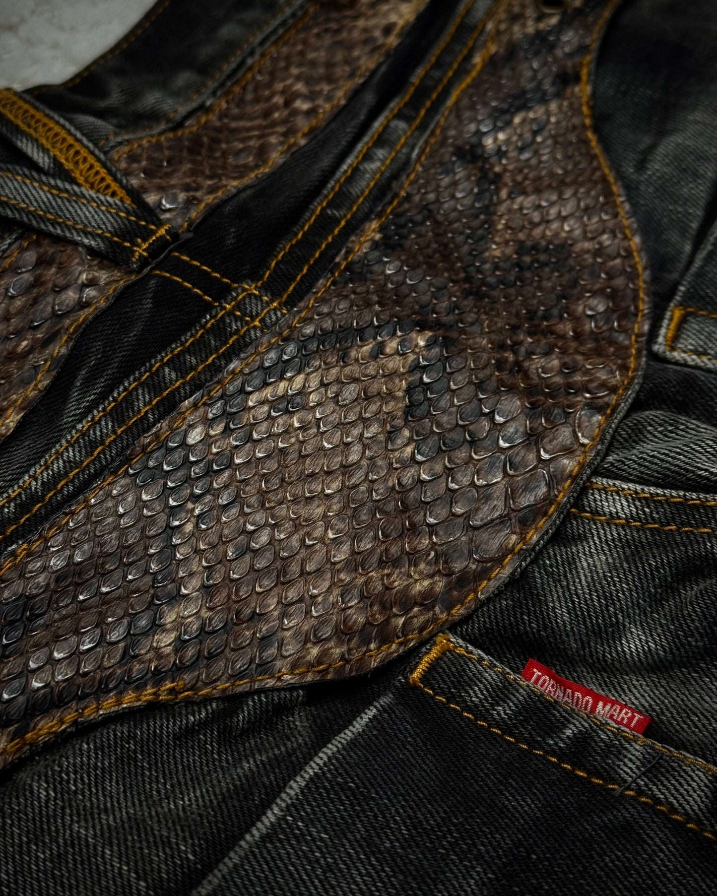 Tornado Mart Python Belted Flared Jeans