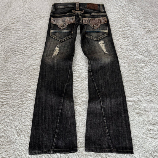 Tornado Mart Python Detailed Spiral Bootcut Jeans