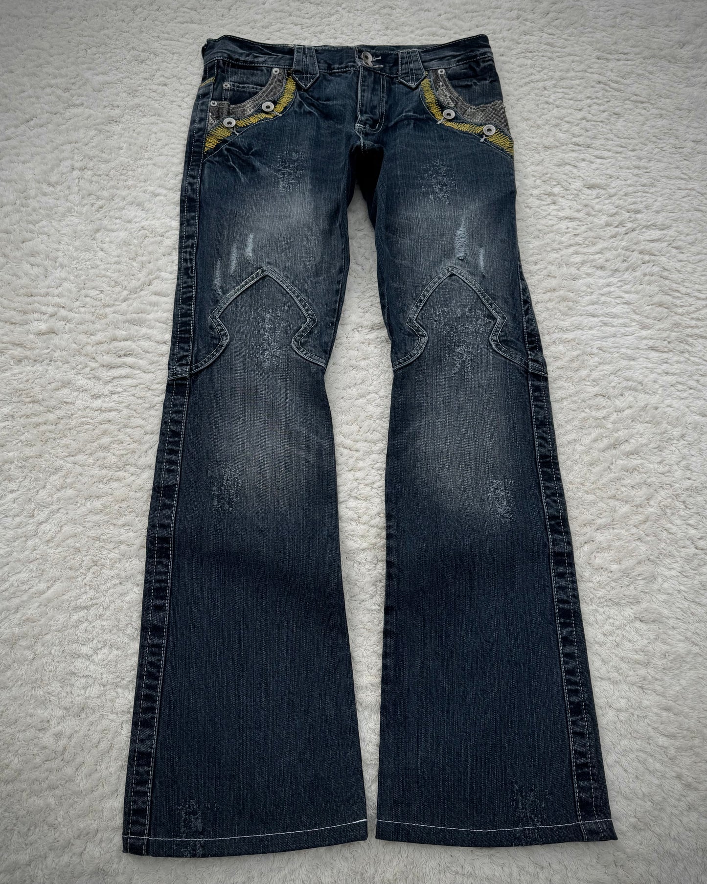 Semantic Design Python Detailed Sword Knee Bootcut Jeans