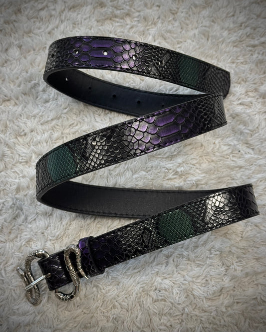 Python Buckle & Chrome Textured Leather Belt