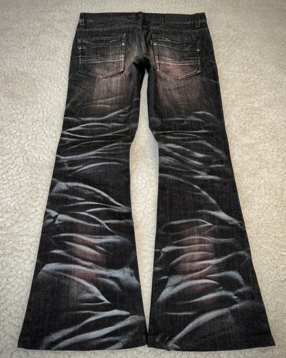 Tornado Mart Bordeaux Silver Whisker Washed Flared Jeans