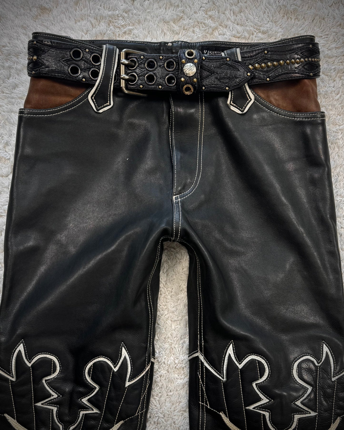 KMRii Cone Studded Double Pronged Leather Belt