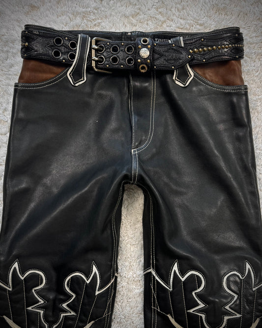KMRii Cone Studded Double Pronged Leather Belt