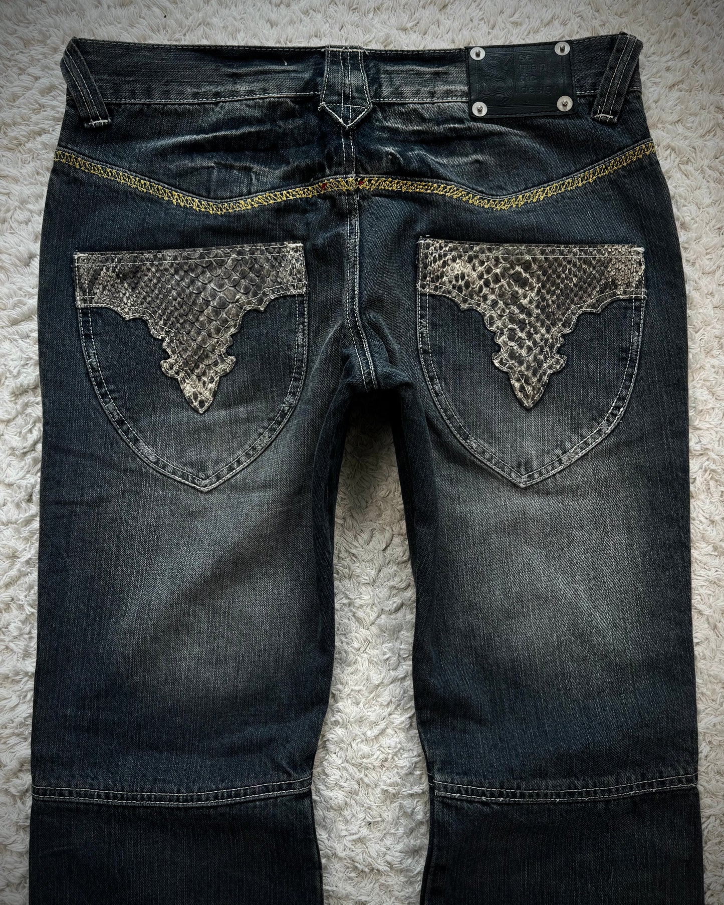 Semantic Design Python Detailed Sword Knee Bootcut Denim