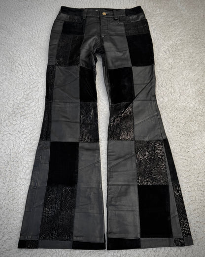 Patrick Cox Flared Textured Leather Patchwork Pants