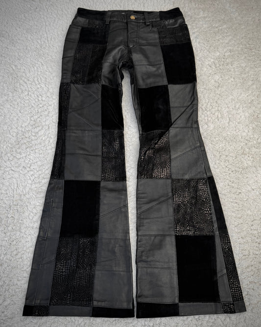 Patrick Cox Flared Textured Leather Patchwork Pants