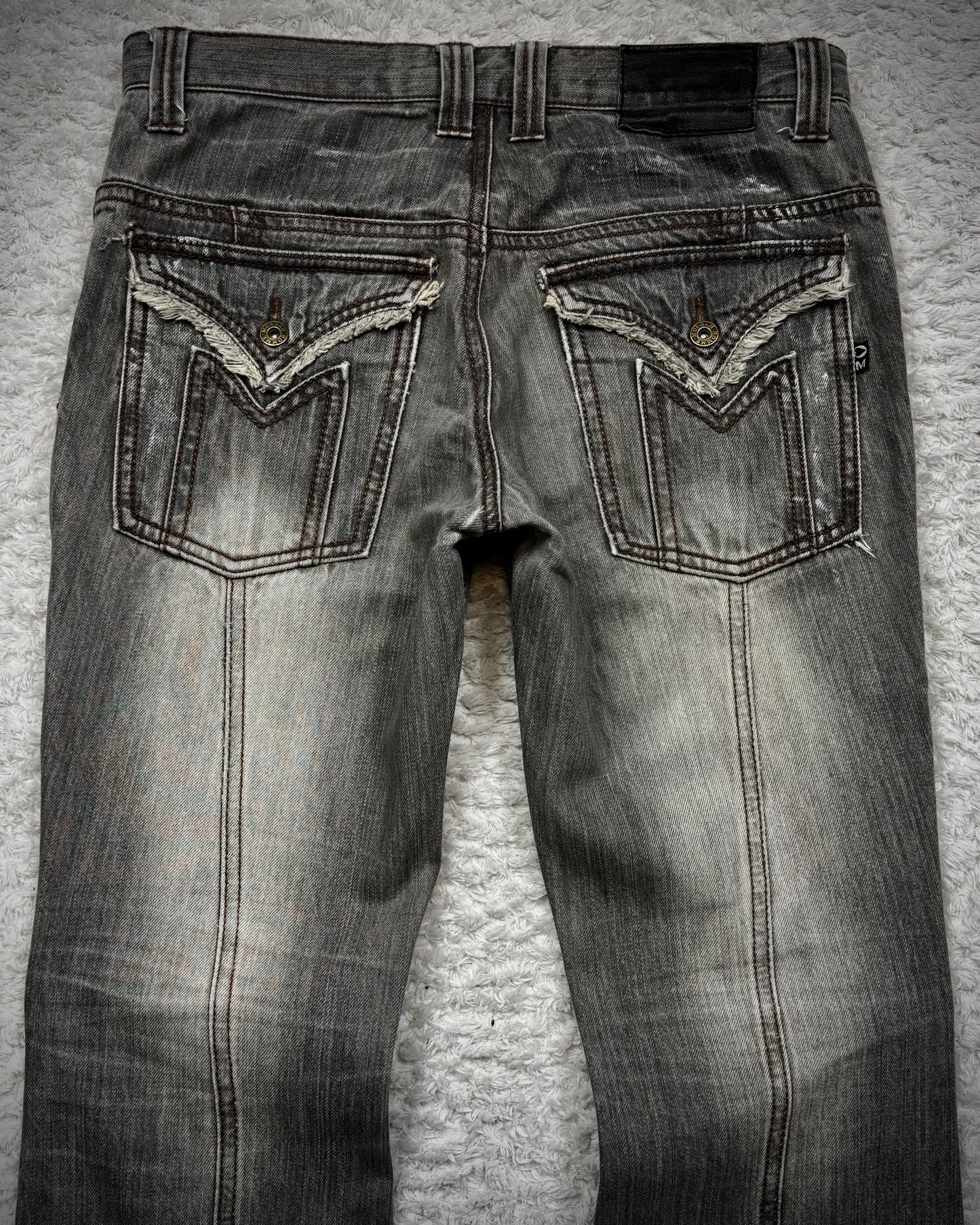 Morgan Homme Fringed Flap Pockets Flared Jeans