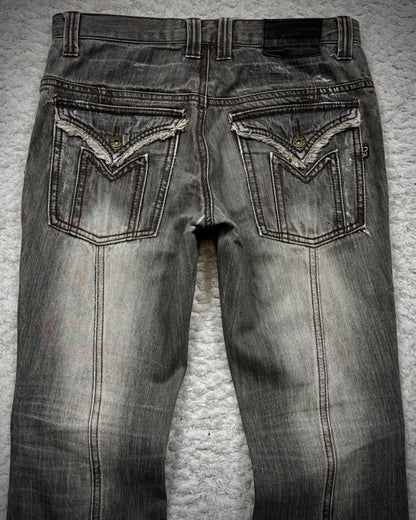 Morgan Homme Fringed Flap Pockets Flared Jeans