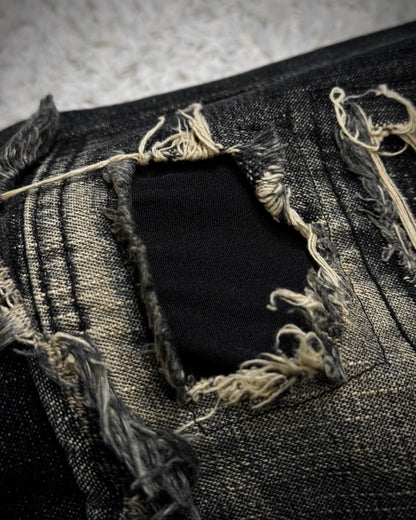 Lowbox Double Waisted Studded Repaired Flared Jeans