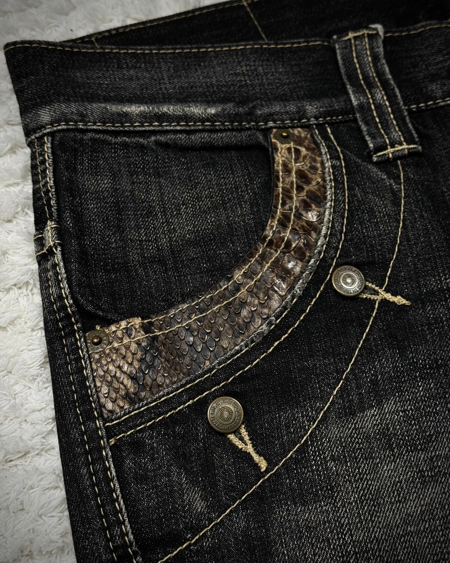 Tornado Mart Python Detailed Spiral Flared Jeans